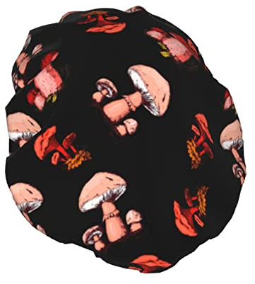 Retro-Pilz-Duschhaube für Damen, wasserdicht, wiederverwendbar, PEVA-Futter, doppelter Schutz, elastischer Saum für alle langen Haare, Bademütze