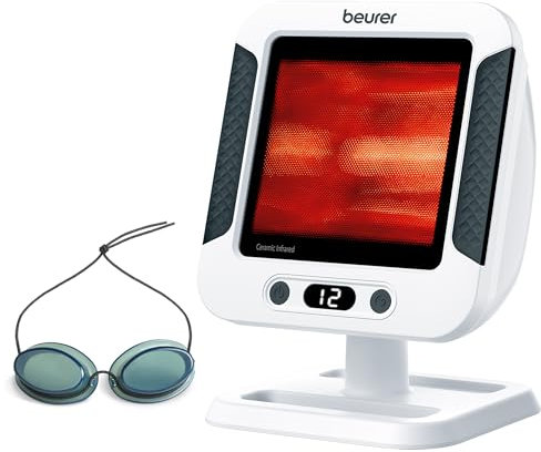 Beurer IL 60 Radiador de calor infrarrojo, calor calmante para resfriados y tensiones musculares, dispositivo médico con 300 vatios y temporizador, placa cerámica con protección UV, regulable