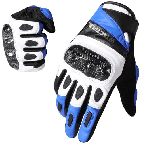 WTACTFUL - Guantes de motocicleta de nudillos de carbono para hombres y mujeres, guantes de moto con pantalla táctil de dedo completo para BMX ATV MTB, carreras de carretera, motocross, azul XL