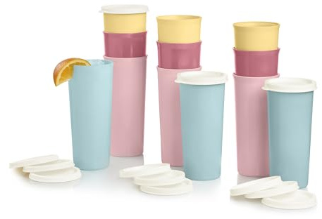 Tupperware Tumbler Set in Multicolor, 12 Count, Dishwasher Safe and BPA Free (12 Tumblers, 12 Lids, 16 fl oz each)