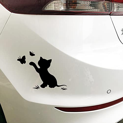 Lustige Katze Jagt Schmetterling Autoaufkleber Autos Motorräder Außenzubehör Vinyl-Aufkleber(2 Stück)