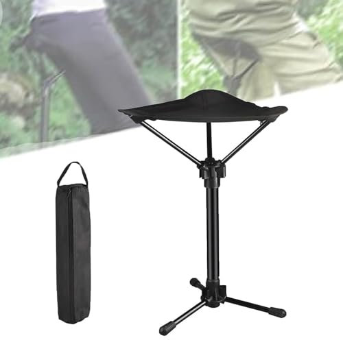 oiakus Tragbarer Klapphocker, 3-Gang-Verstellbarer Sitz für Erwachsene, Leichter Teleskophocker mit Sitz, leicht zu tragen, Klappstuhl für Camping und Angeln