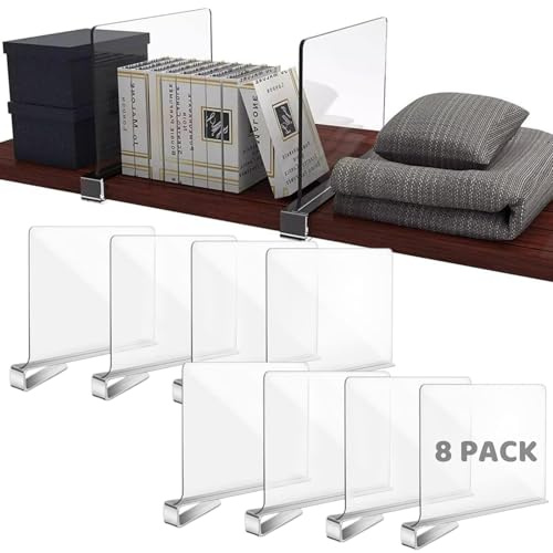 LDHHYH 8 Pack Shelf Dividers, Clear Acrylic Shelf Dividers for Wardrobe | Wardrobe Dividers for Shelves, 30.5 x 20.3 cm, Closets Shelf Separator and Organizer for Home, Office, Bedroom Organization