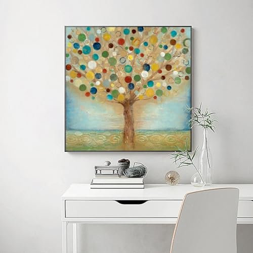JACBON Moderne Poster und Drucke auf Leinwand, Wandkunst, Ölgemälde, abstraktes Geld, Apfelbaum, Bilder für Wohnzimmer, Zuhause, Raumdekoration, 55 x 55 cm, rahmenlos