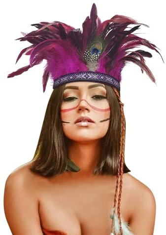 Fasching Pfauenfedern Kopfschmuck, Indianerhäuptling Federschmuck, Karneval Kostuem, Pfau Kostüm Damen/Herren Indianer Kopfschmuck Karneval Bühne Requisiten Kopfbedeckung Zubehör