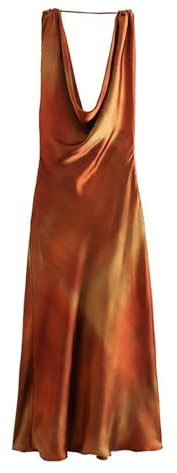 Generic Robe d'été à col bénitier en Satin de Soie pour Femme - Couleur de l'image - S