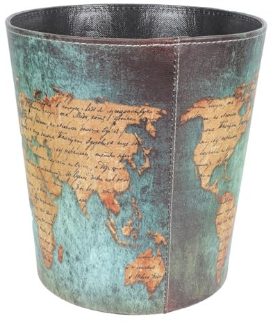 Luxshiny Poubelle En Cuir Rétro Avec Carte Panier De Rangement Familial Moderne Corbeille À Déchets Décorative Design Compact Matériau