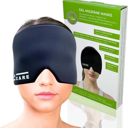 LisaCare Migräne Maske - Kühlmaske Migräne - Migraine relief cap - Kopfschmerz Maske - Migräne Kältetherapie Maske ergonomisch, sanft & geruchlos (Einheitsgröße)