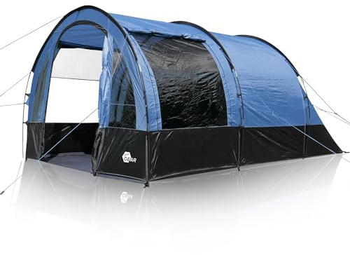 your GEAR Mistral Tunnelzelt, Campingzelt 4 oder 5 Personen, UV 50+ Schutz, Zelt mit 3000 mm Wassersäule, Familienzelt mit Stehhöhe, Wasserdicht, Großes Outdoor Zelt