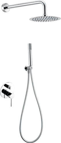 Imex Unterputz Duschsäule ohne Wasserhahn | Duschset mit Handbrause und Schlauch | Mischbatterie mit Regenbrause | Durchflussmenge 12 l/min | Serie Milos Stick | Farbe Chrom