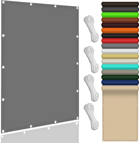 Sonnensegel inkl Befestigungsseile 150 x 180 cm,Premium PES Polyester Wasserabweisend Imprägniert Rechteck, Sonnenschutz Netz Schattierungsnetz,Für Balkon Garten, Hellgrau
