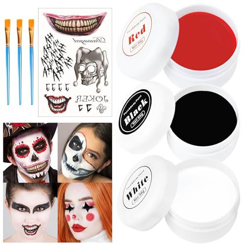 Hendpock Trucco per Halloween,150 g Trucco Bianco Nero rosso per Viso,Trucchi Make up Halloween Bambini Adulti per Halloween Carnevale Cosplay vampiro, zombie,trucco teatrale,Effetti Speciali