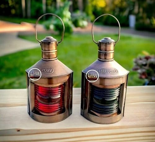 Juego de 2 faroles náuticos de metal y estribor de vidrio verde y rojo, lámparas de aceite