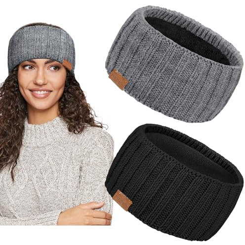 PROPOG Stirnband Damen Winter, Strick Stirnband Winter Ohrenwärmer Damen Gefüttert Verdicken Stirnbänder Mädchen Sehr Warm Elastische Gestrickte Haarband Headwrap Kopfband Warme Wintergeschenke