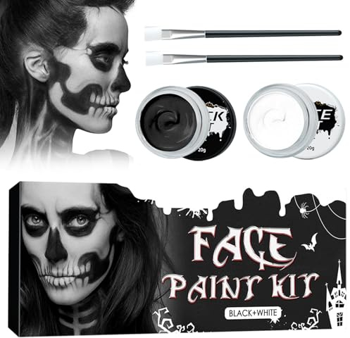 Halloween Schminke Set,Halloween Schminke Schwarz Weiß,Körperfarben Schwarz und Weiß,Body Paint für Halloween, Bodypainting Set für Verkleidungsparty