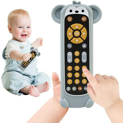 Ballery Mando Juguete para Bebés, Juguetes Música TV de Control, Mando TV Juguete Bebe con luz y Sonido, Juguetes Sensoriales para Bebés con Botones Multiformes para 1 2 Años(Mono)
