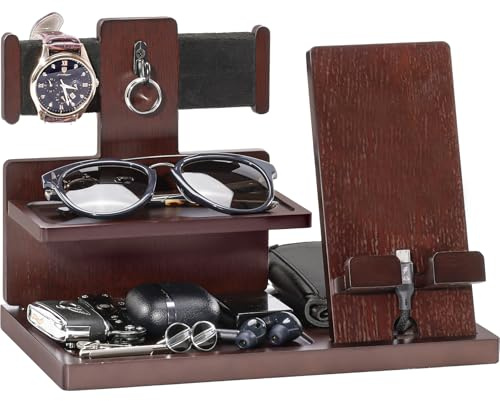 ProCase Holz Docking Station, Telefon Dockingstation Nachttisch Schreibtisch Organizer, Männergeschenke Jahrestag Geburtstag Vatertag Weihnachten Geschenke für Ihn Papa Ehemann Freund