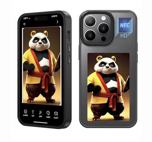 Upgraded 4 Colors e Ink Screen Smart Phone Case,Smart Ink Phone Case for iPhone, Supports NFC Transfer DIY Personalized Image/Picture/Photo/Text Display fit for iPhone 15 black (for iPhone 13/14)