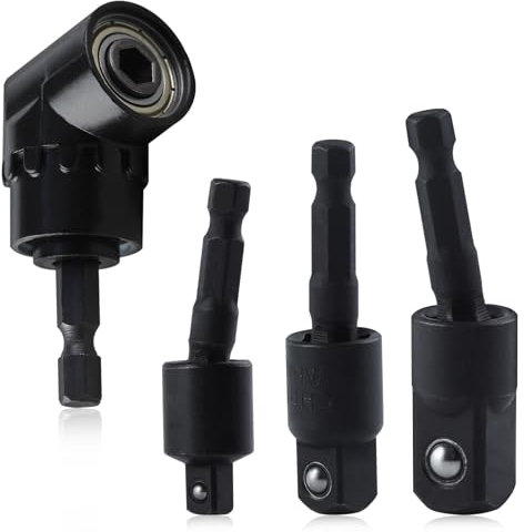 Juego de extensión de brocas flexibles con accesorio de taladro en ángulo recto, adaptador de enchufe de impacto de vástago hexagonal de 1/4 3/8 1/2 giratorio de 360° para taladro eléctrico y desto
