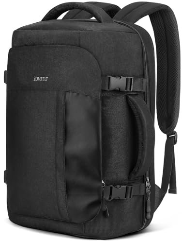 ZOMFELT Reiserucksack für Herren und Damen, 15,6 Zoll Laptop Rucksack Wasserabweisend, Rucksack handgepäck Flugzeug, Travel Backpack handgepäck rucksack für Business Arbeit College Tasche, Schwarz