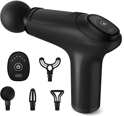 Anluomania Massagepistole, Massage gun mit 6 Geschwindigkeiten, Handmassagegerät 3200RPM, Massage Pistole, Muskel Massagegerät mit 4 Massageköpfen, Handmassagegeräte für Muskelmassage Entspannung