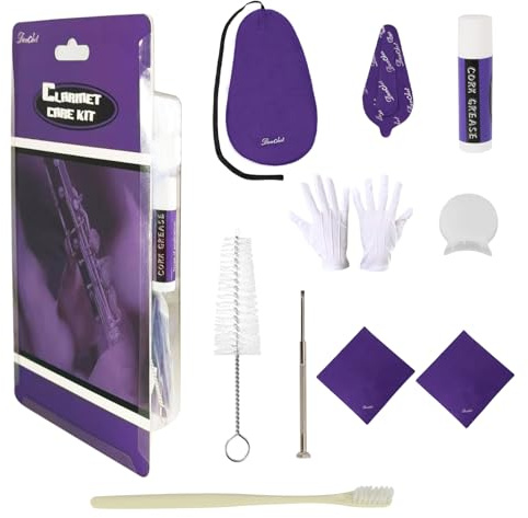 Danchet Klarinetten-Reinigungs-Set, Pflegeset für Klarinetten und Saxophone, Korkfett, Wattebäuschen, Reinigungstuch*2, Daumenauflage, Mundstückbürste, Schraubendreher