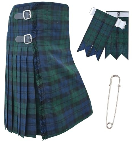 Kilts pour homme – Tartan écossais traditionnel 4,6 m 453,6 g de laine acrylique de qualité supérieure, kilts tartan faits à la main avec 3 sangles en cuir – Comprend des flashs de kilt et une épingle