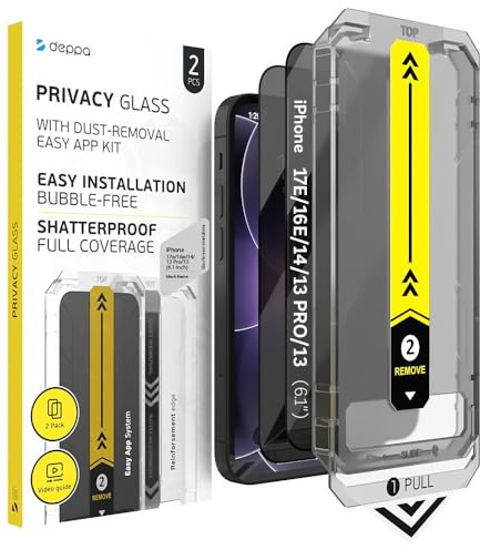 Deppa | 2 Piezas | Protector de Pantalla Privacidad para iPhone 17e/16e/14/13/13 Pro (6,1) | Cristal Templado Antiespia con Kit de Instalación Fácil, Antiarañazos, Cobertura Completa