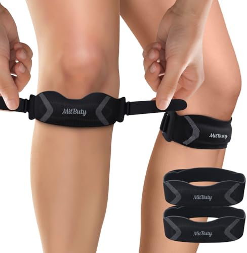 MitButy Tutore Tendine Rotuleo con Cuscinetto in Silicone (Set da 2) – Ginocchiera Ortopedica, Ginocchiera Rotulea Regolabile per Uomo, Donna – Fascia Ginocchio per Corsa, Sport e Attività Quotidiane
