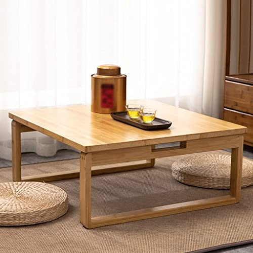Bambus, japanischer Stil, multifunktional, faltbar, niedrig, mit klappbaren Beinen, quadratischer Teetisch, Haushalts-Esstisch, Kinder-Kunsttisch, Naturfarben, 70 x 70 x 28,5 cm