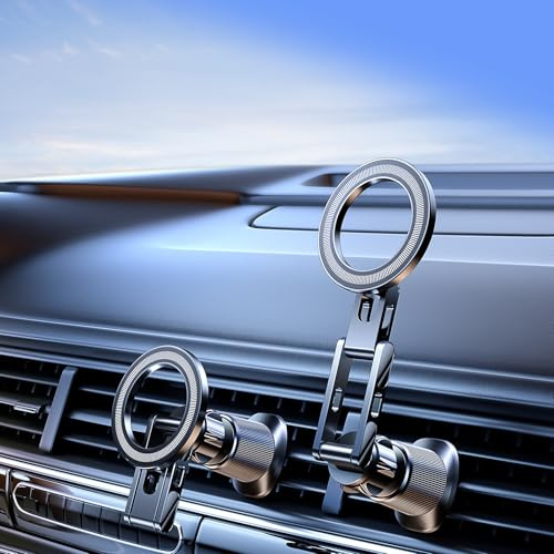 Magnetic Air Vent Car Phone Holder, Air Vent Magnetic Phone Holder with Double Metal Hook ,360° Rotation Cell Phone Folding Bracket with Extension Arm, Car Phone Accessories for iphone and Android