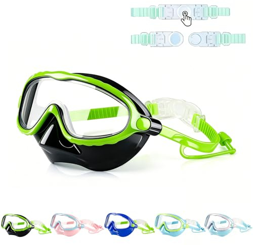 Children's Diving Goggles, Swimming Goggles for Boys and Girls, Diving Mask with Nose Cover, Adjustable Silicone Strap, Snorkel Mask, 180° Panorama, for 4-16 Years
