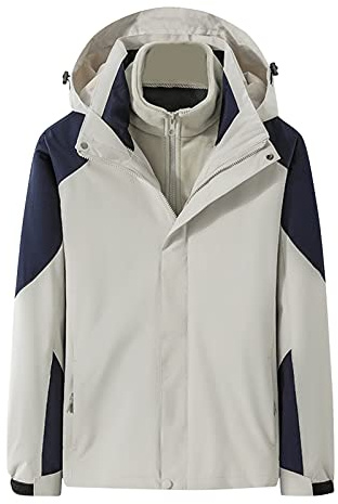 Mens Hooded Waterproof Jacket 3 In 1 Mens Waterproof Jacket With Fleece Breathable Raincoat Winter Warm Loose Coats Adjustable Windproof Jackets Detachable Inner Outdoor Jackets