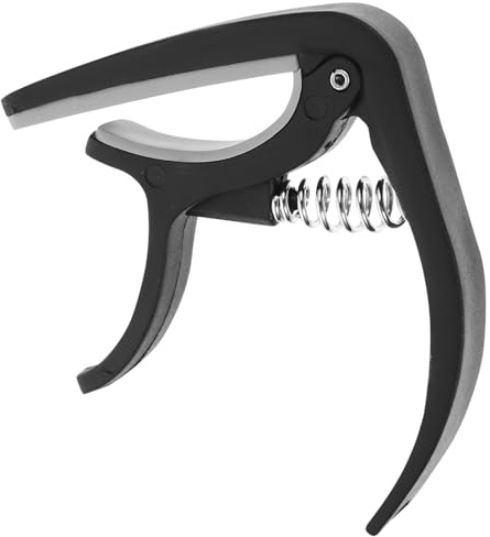 Gitarren Capo mit Federspannung für Saiteninstrumente Schwarz | Kunststoffausführung, Kompakt und Leicht zu Transportieren, für Akustikgitarre und Ukulele, für Anfänger und Profis