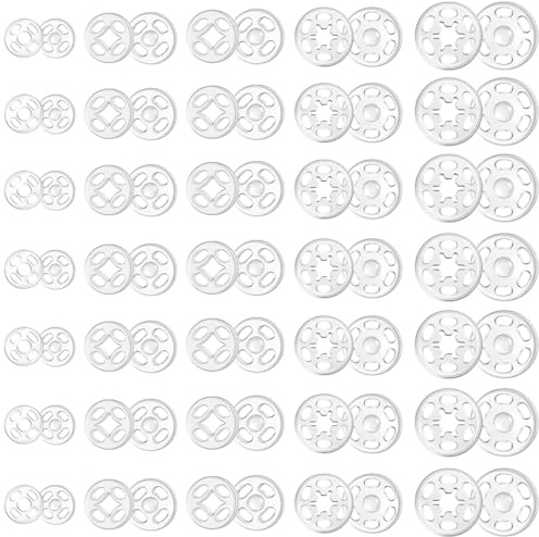 120 Paar Druckknöpfe zum Annähen, 7/10/13/15/18mm Unsichtbare Annähen Knopf Transparent Knopf Kunststoff Nähzubehör für DIY Kleidung Handwerk