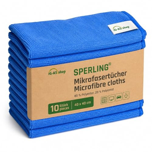 Sperling Microfasertücher 40x40cm 10er Set blau/grün – saugstarke & fusselfreie Lappen, Mikrofaser Tücher als Spüllappen, Wischlappen, Microfiber Rags für Auto, Küche, Bad & Haushalt (Blau)
