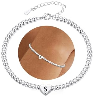 DORANA Sterling Silber Initialen Armband für Damen Buchstaben A-Z Herz Armbänder Nicht anlaufend Geschenke für Mädchen Tochter Schwester Freunde Schmuck
