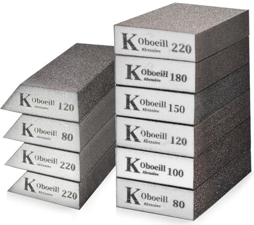 Lot de 10 éponges abrasives à main 80/100/120/150/180/220 Grain Papier abrasif Lavable Réutilisable pour Ponçage Polissage Métal, Bois