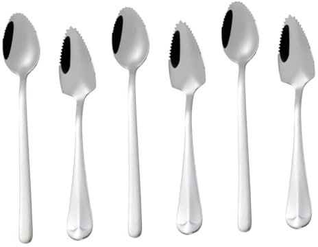 ORFOFE 6 Stück Teiliges Babybesteck aus Edelstahl Ergonomische Training Löffel mit Gezahnter Kante zum Schneiden von Obst Sicher Handliches Design für Junge Mädchen und Kleinkinder zum