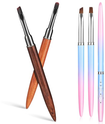 HINTRMENT 5 pièces Set de Pinceaux Nail Art Manucure Poils Ronds Plats et Biseautés Manches Bois Légers pour Nettoyage Vernis et Extension Gel Outil Précis DIY Onglerie Couleur Aléatoire