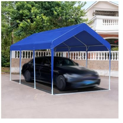 Abri Voiture Robuste Et De Grande Taille pour Tous Les Temps, en Métal, avec Structure Renforcée, pour Tracteurs, Camions, Camping-Cars Et SUV(Blue,9.8x19.6x6.5 ft)
