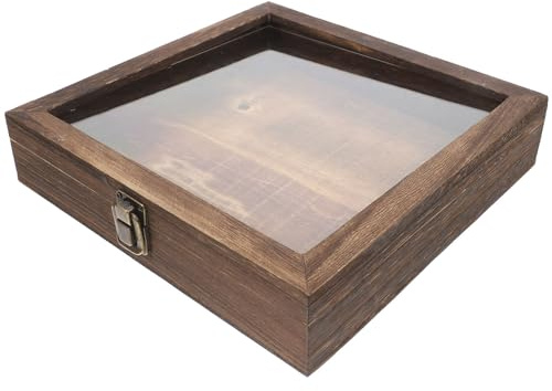 Healeved Scatola per Esemplari in Legno con Coperchio Ribaltabile 25x25x4,5 Cm, Custodia per Farfalle e Fiori Secchi, Scatola Multifunzionale per Collezione e Arredamento