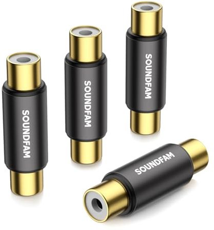 SOUNDFAM Vergoldeter RCA-Kupplungsstecker (Buchse-Buchse), Adapter für Subwoofer-RCA-Kabel für HDTV, Lautsprecher, Verstärker, Car-Audio (4er-Pack, Schwarz, RCA-Koppler)