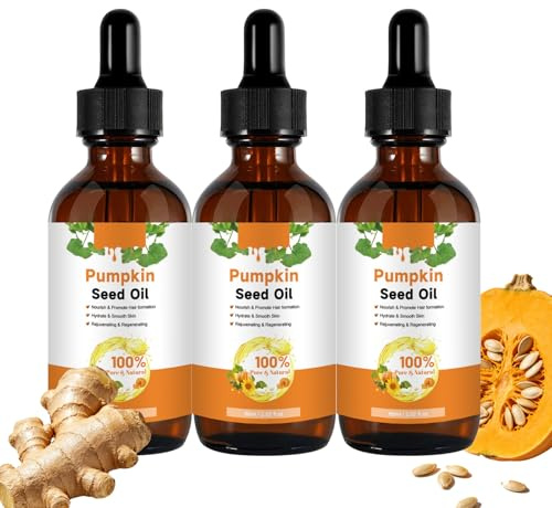 Olio di semi di zucca per la crescita dei capelli, olio vergine spremuto a freddo: favorisce capelli più spessi e pieni, rafforza lo spessore dei capelli, pelle idratante (3 pezzi)