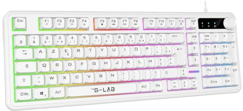 The G-Lab Keyz Caesium EX W - Clavier Gamer Membrane 98% Blanc AZERTY FR | Filaire USB, Format 98%, Membrane Réactive et Silencieuse, Anti-Ghosting 26 Touches, Rétroéclairage Rainbow