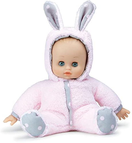 Petitcollin Vilac - Poupon Anibabies Lapinou - Jouet en Tissu et Vinyle Doux - 28 Cm - Lapin Doudou Rose et Gris pour Les Enfants - À Partir de 10 Mois