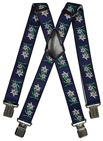Olata Bretelles X Résistantes pour Hommes avec Motif Edelweiss - 4 cm. Bleu Foncé