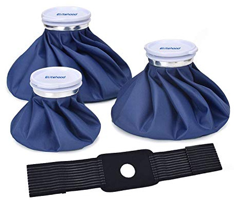 elitehood Ice Cold Pack Reusable Ice Bags Hot Water Bag for Injuries, Hot & Cold Therapy and Pain Relief with Elastic Breathable Support Wrap, 4-Pack, 3 Sizes (6/9/11), (for Hot Therapy is 50-60℃)