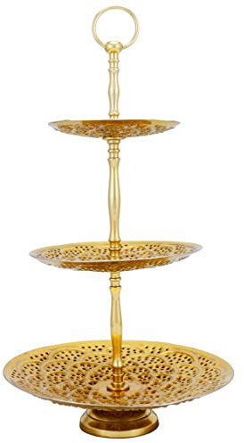 Marrakesch Alzata orientale a 3 piani, in oro Aghdas, alta 50 cm | Alzate per muffin, frutta, cupcake o torte | Decorazione marocchina per il tavolo apparecchiato del tuo matrimonio