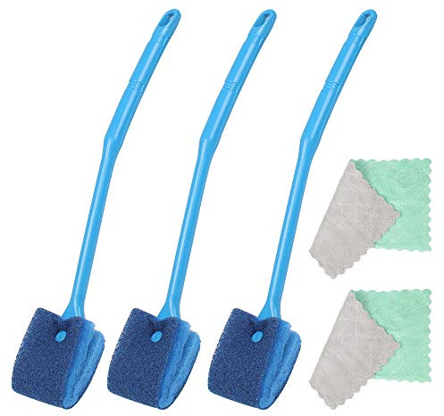 Huayue 3 x Sponge Aquarium Cleaning Brush, Double-Sided Algae Scraper with Non-Slip Handle and 2 Cleaning Cloths for Aquariums